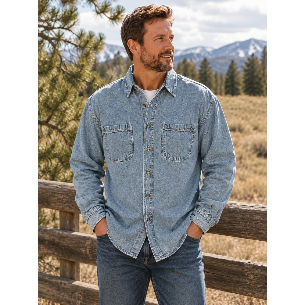 Vintage True Blue Men's Denim Shirt XL Light Wash 100% Cotton Button Front 90s